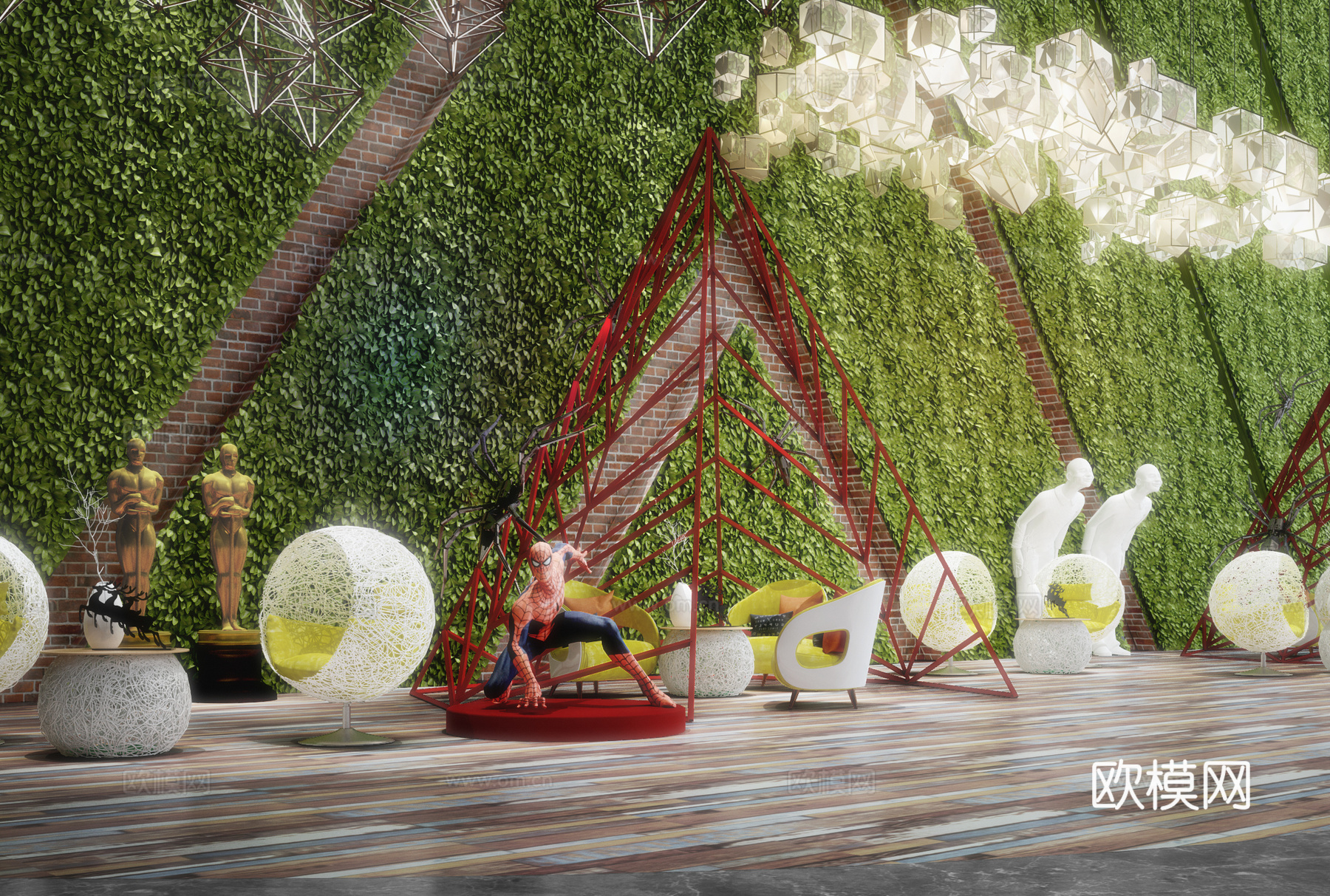 现代剧院休闲等待区 蜘蛛侠 迎宾小人3d模型下载