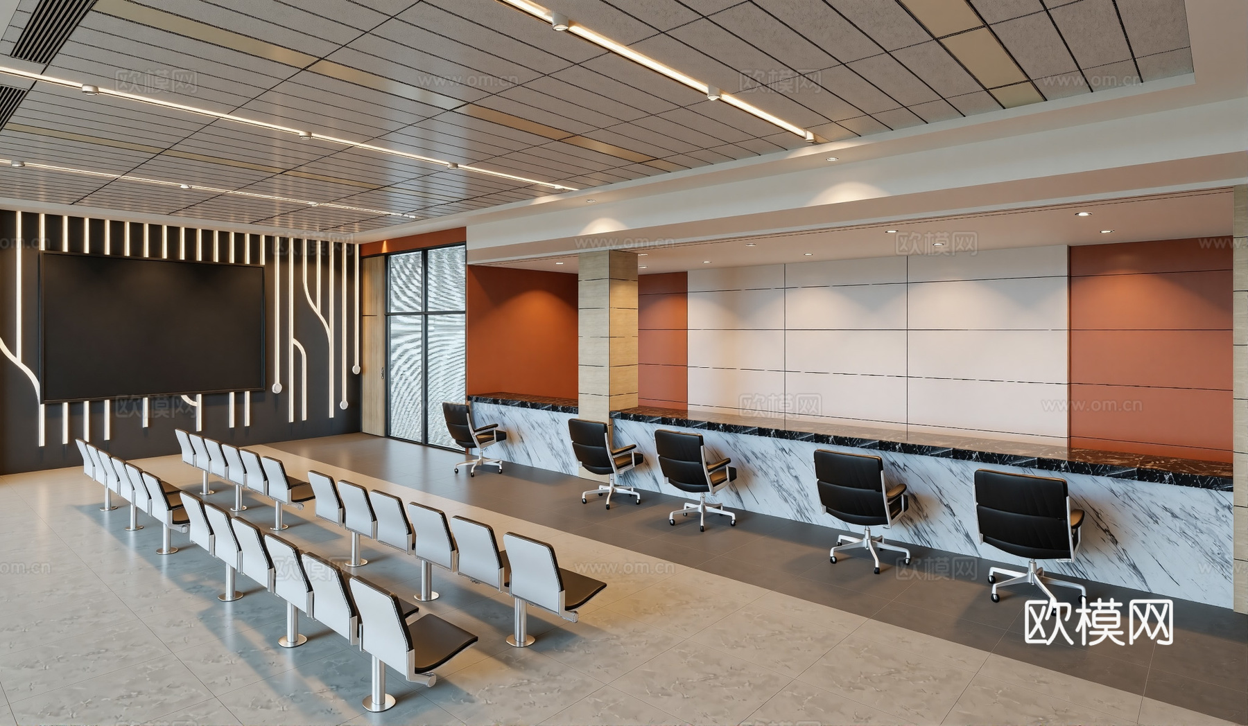 现代大厅  接待区su模型