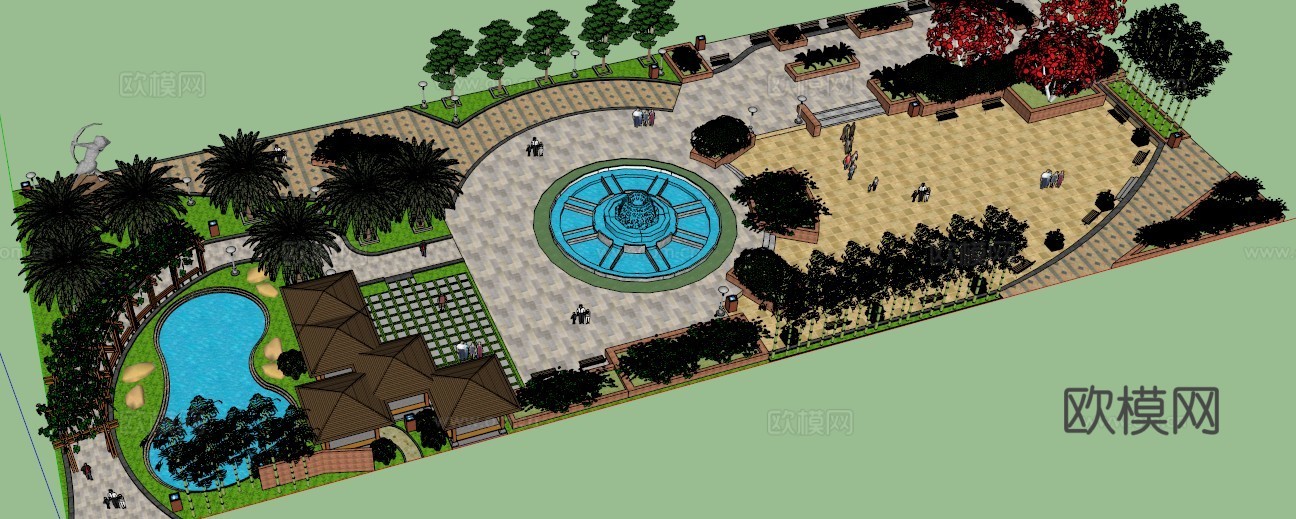 街心花园模型 园林景观模型 广场方案设计 园林方案设计su模型