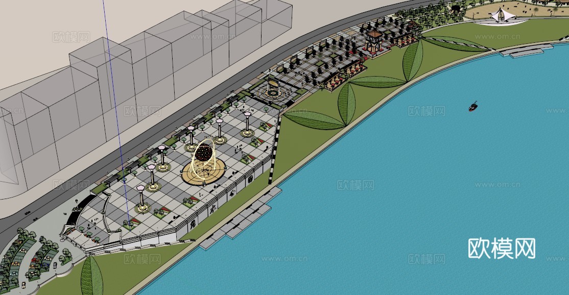 隽水公园模型 园林景观模型 广场方案设计 园林方案设计su模型