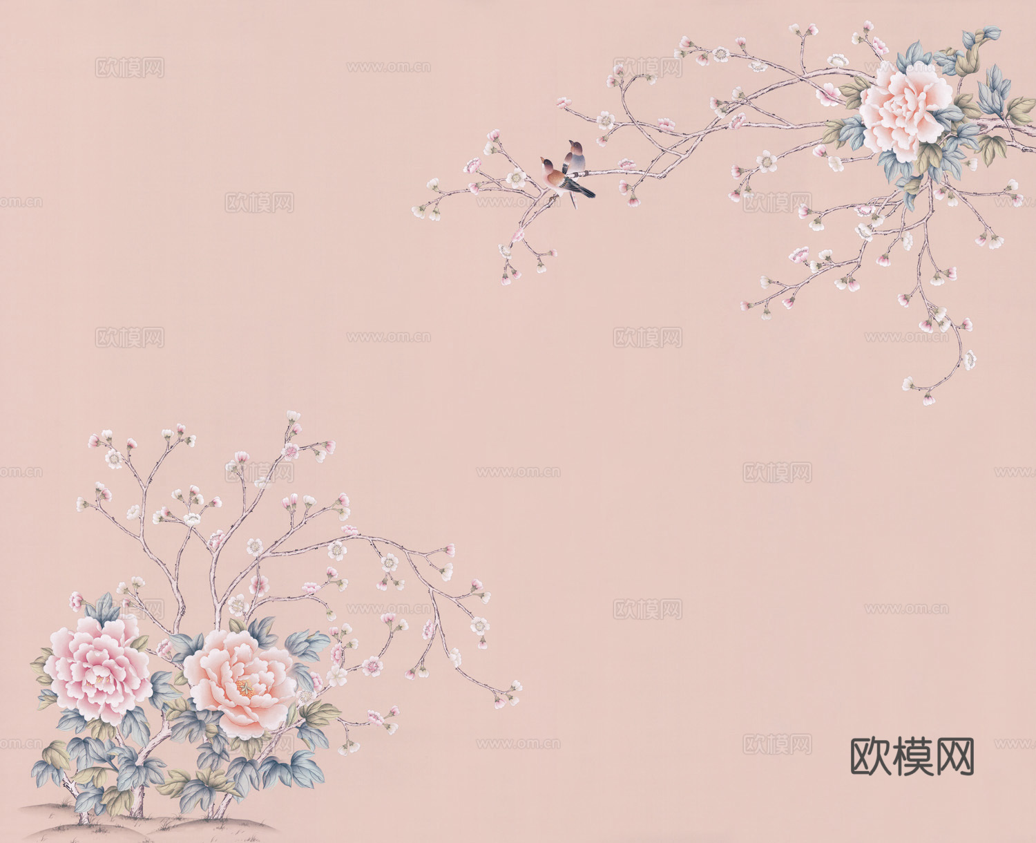 中式新中式花鸟植物壁纸壁画下载