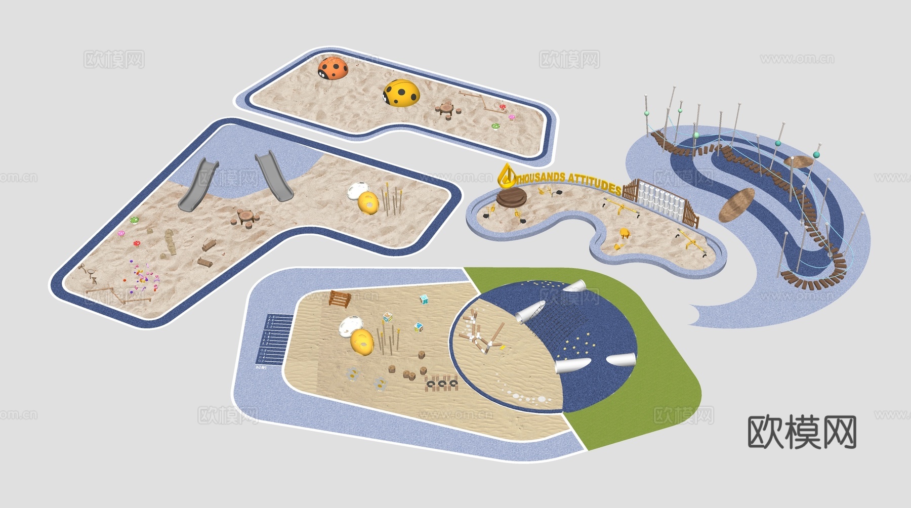 现代儿童沙池 儿童活动场地 攀爬坡 滑梯 儿童乐园su模型