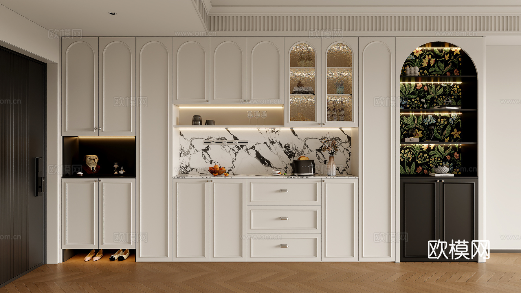 法式入户鞋柜餐边柜  玄关柜   鞋柜酒柜  备餐柜 茶水柜su模型