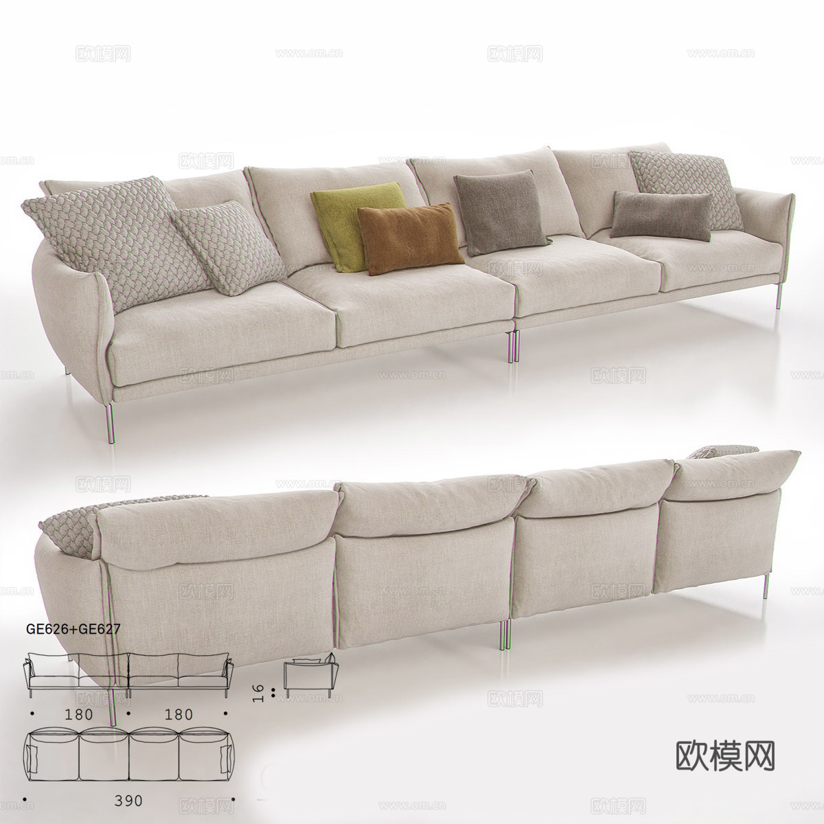 现代多人沙发 沙发 多人沙发免费3d模型下载（渲染图2）