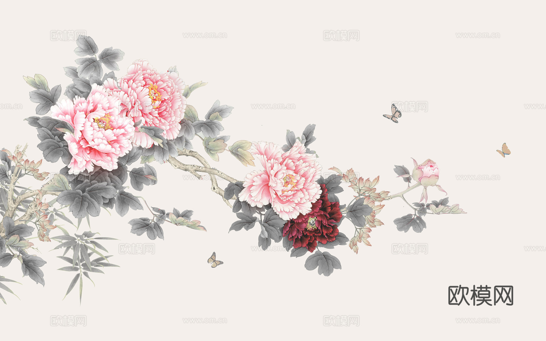 中式新中式花鸟植物壁纸壁画下载