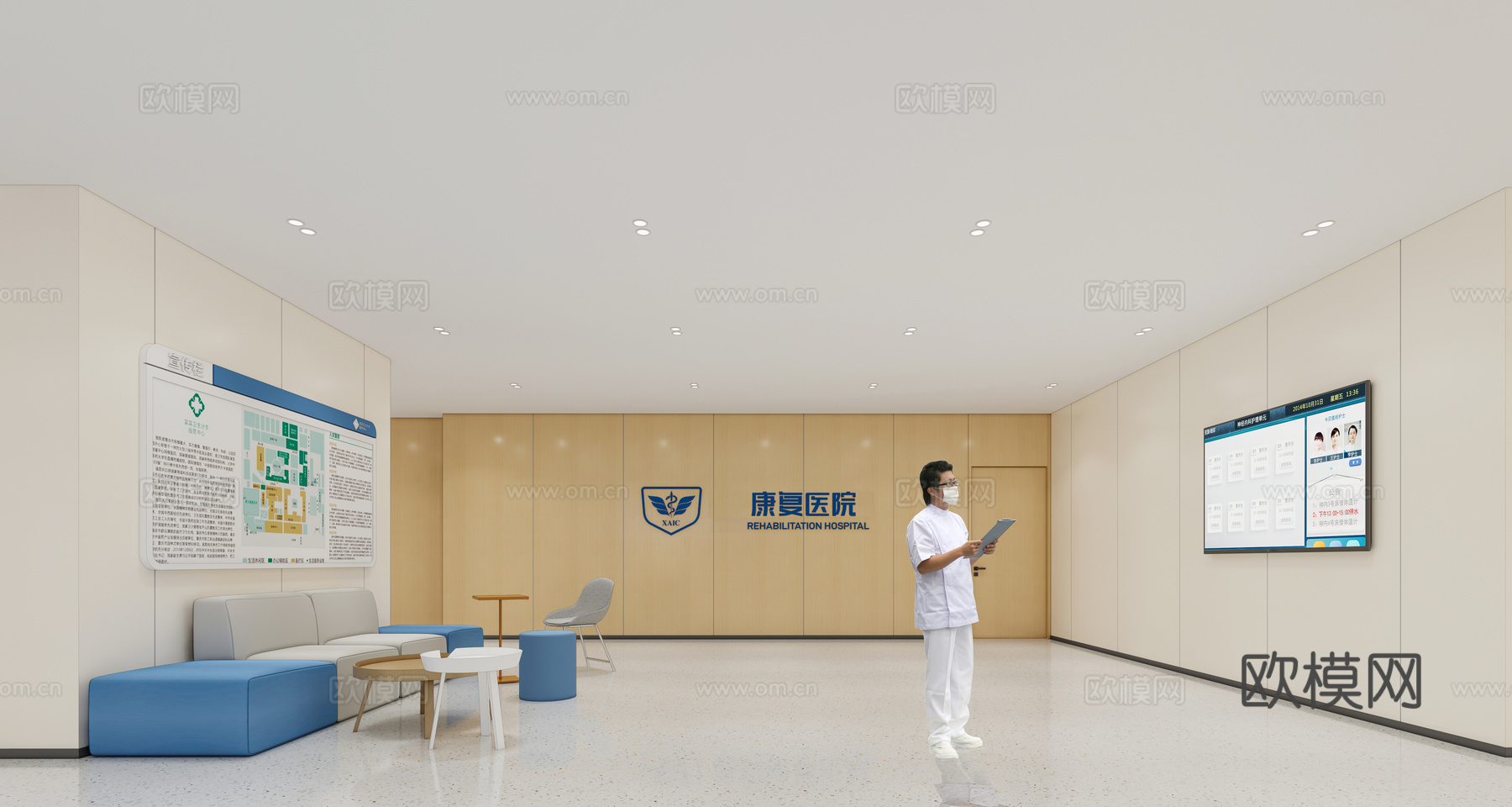 现代医院_医院大厅_医院休息区su模型