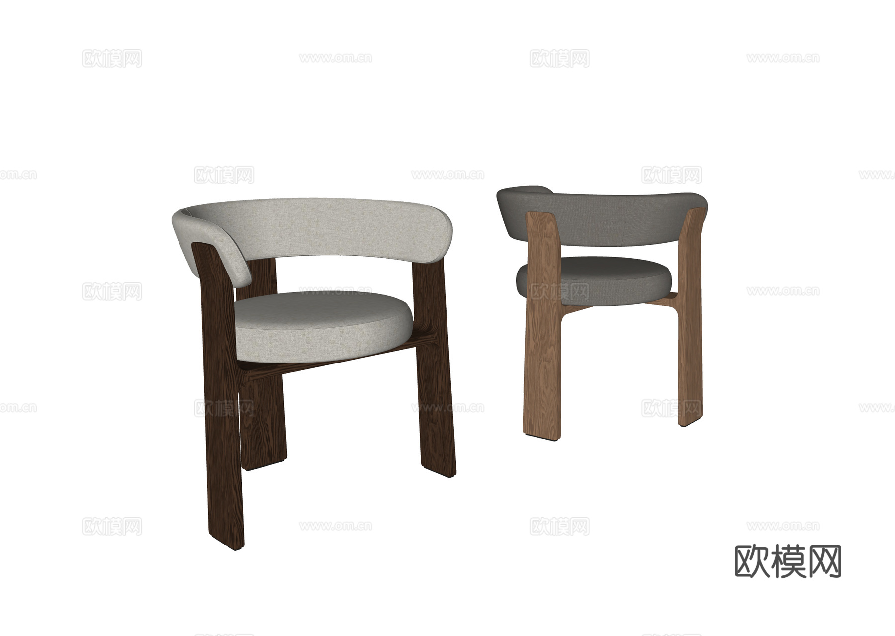 KAVEHOME 北欧中古风单椅组合 餐椅 休闲椅 扶手椅su模型