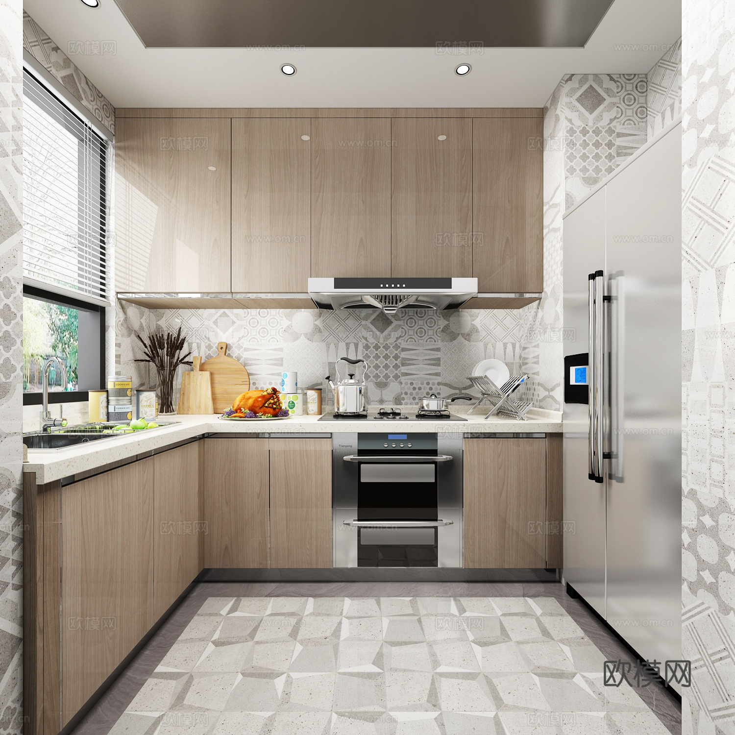 北欧厨房 橱柜 厨具 冰箱3d模型下载