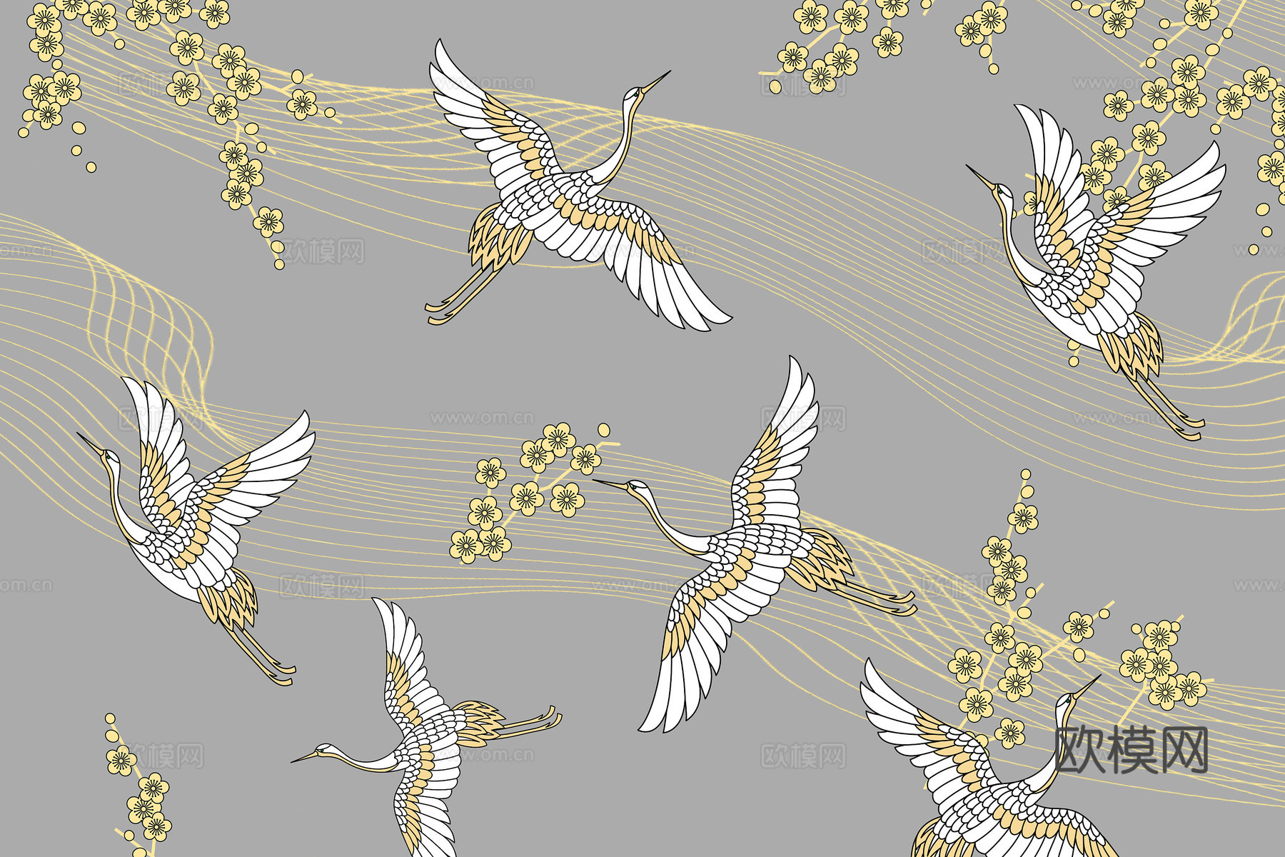 中式新中式花鸟植物壁纸壁画下载