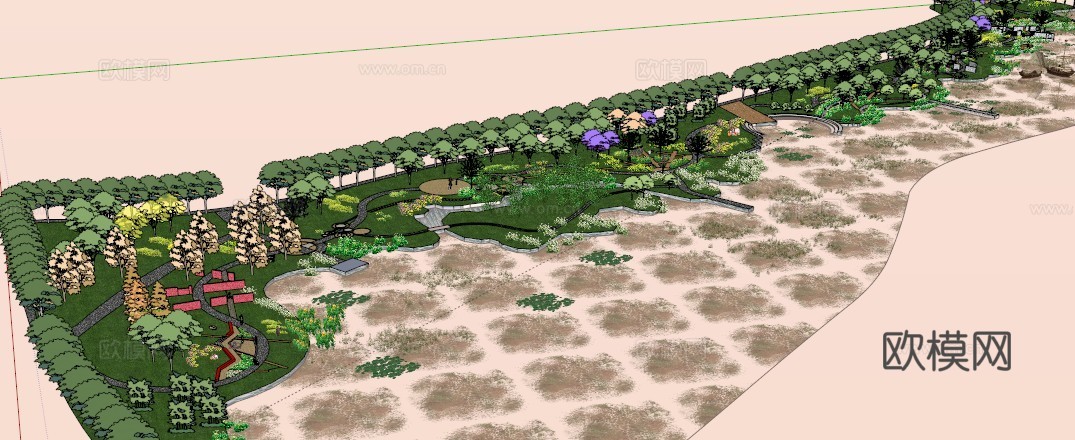 湿地公园模型 园林景观模型 广场方案设计 园林方案设计su模型
