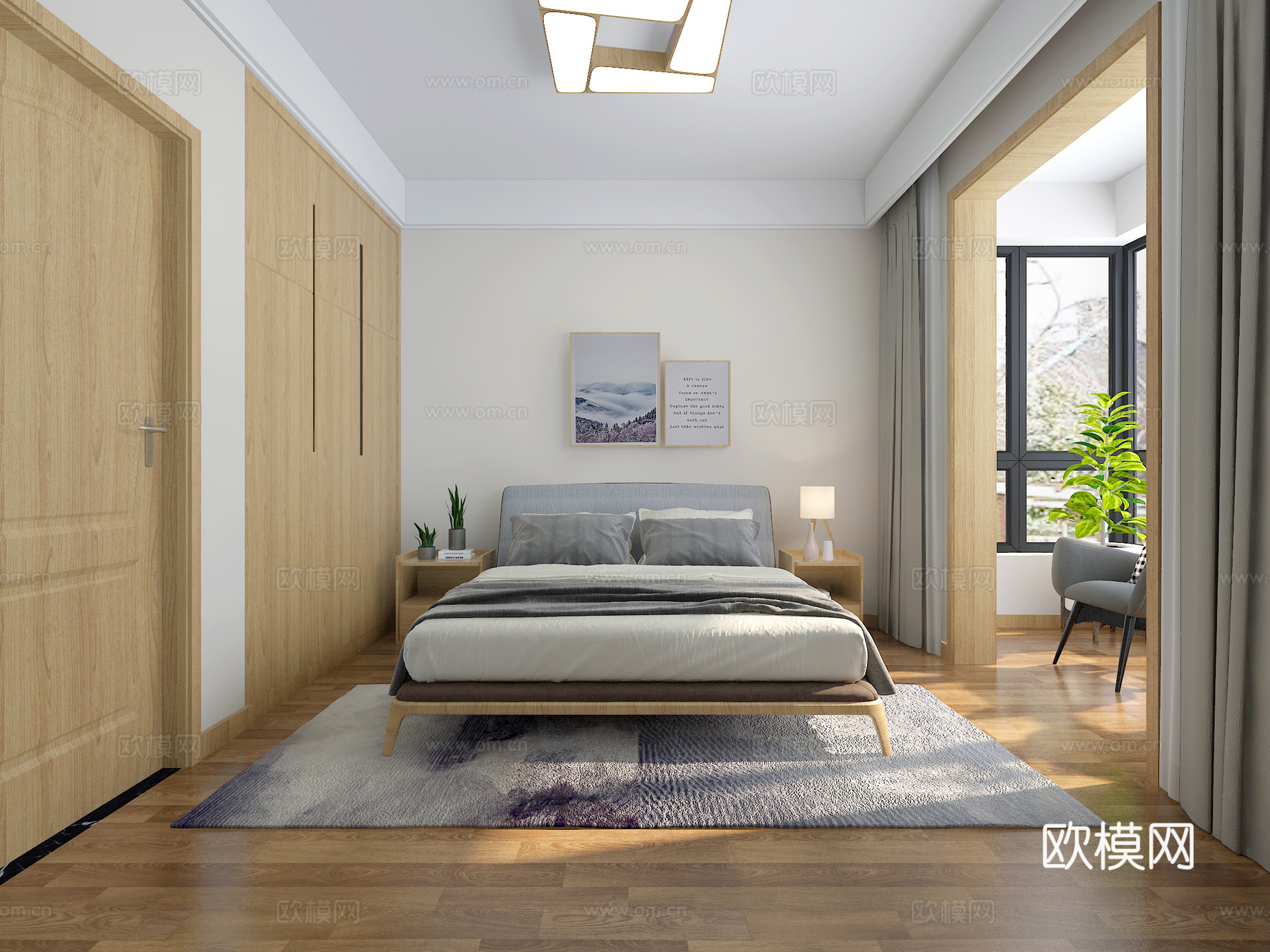 北欧卧室3d模型3d模型下载