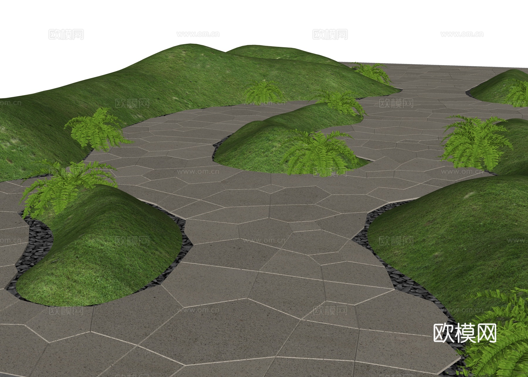 微地形 庭院微地形 新中式庭院 冰裂纹铺装 庭院铺装 庭院景su模型