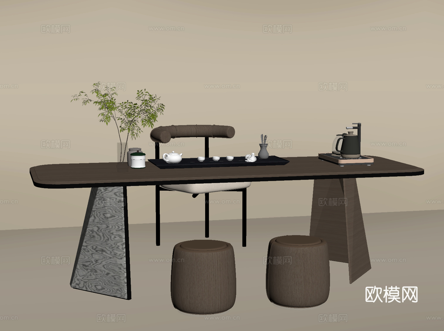 现代茶台 茶桌椅su模型
