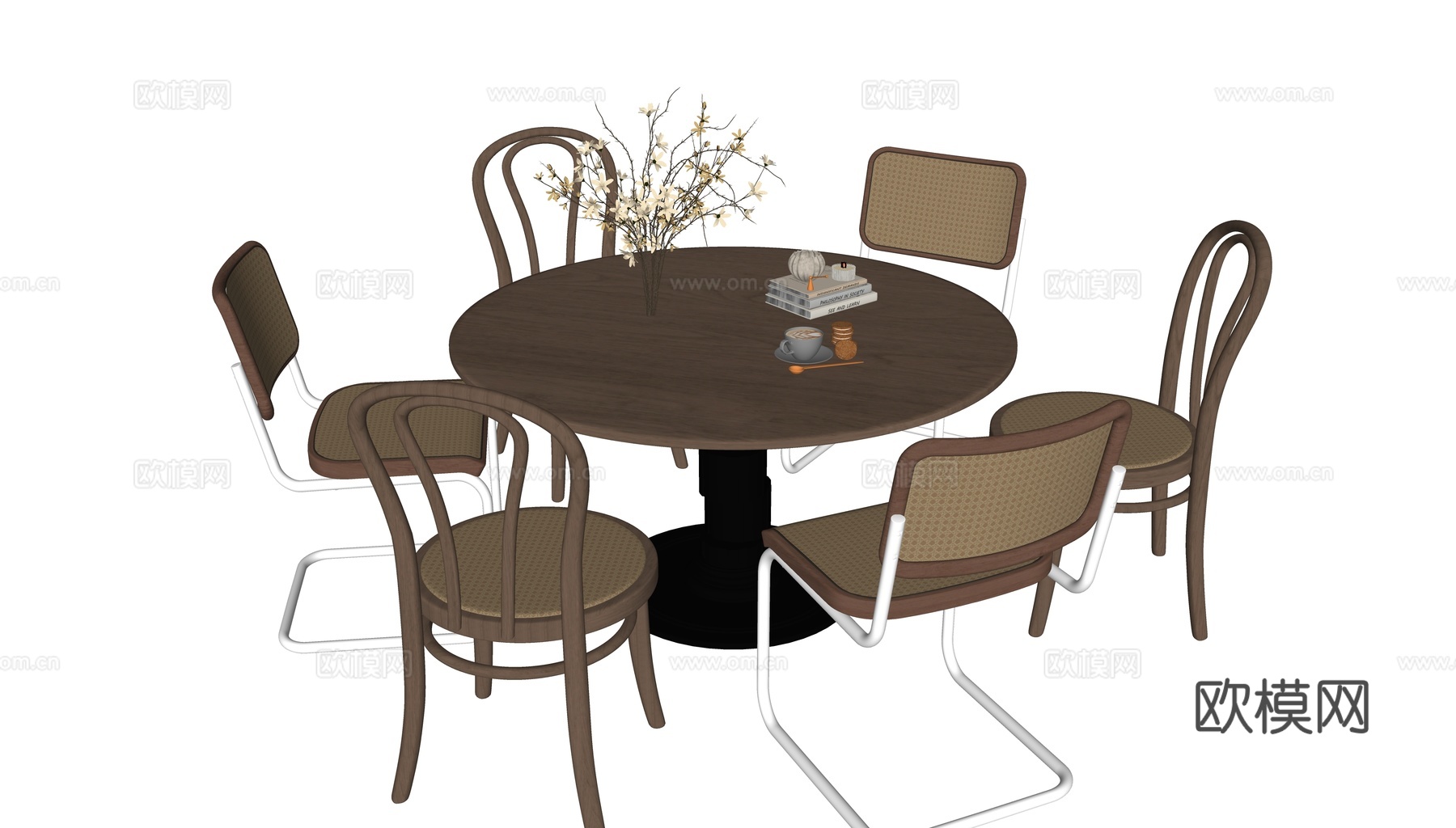 中古风圆餐桌su模型