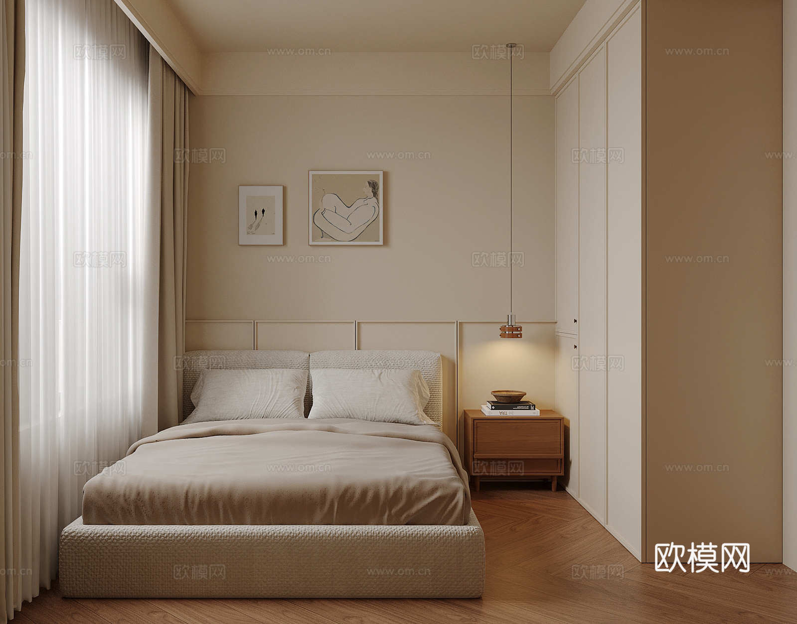 现代卧室 双人床 次卧su模型
