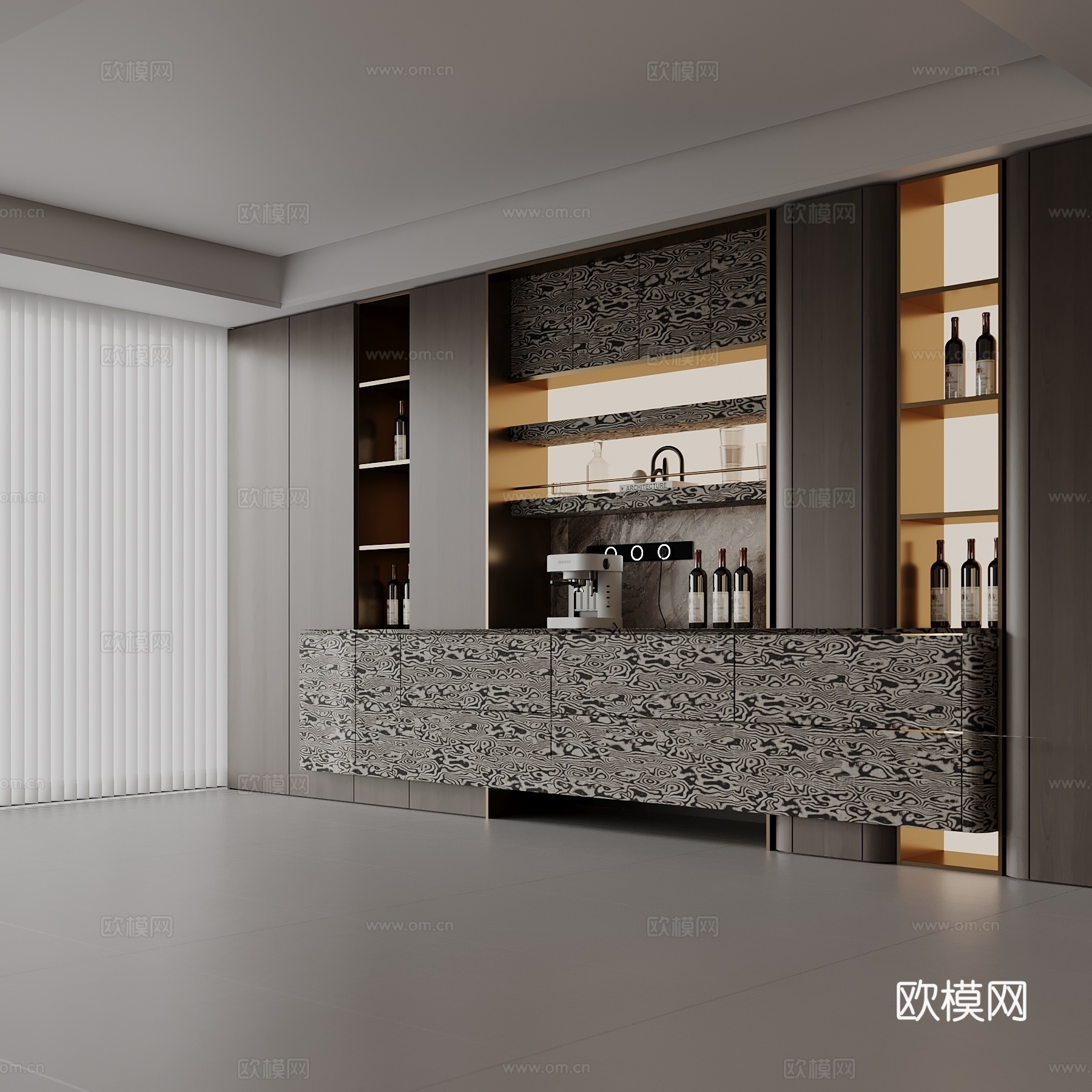 现代酒柜 餐边柜su模型