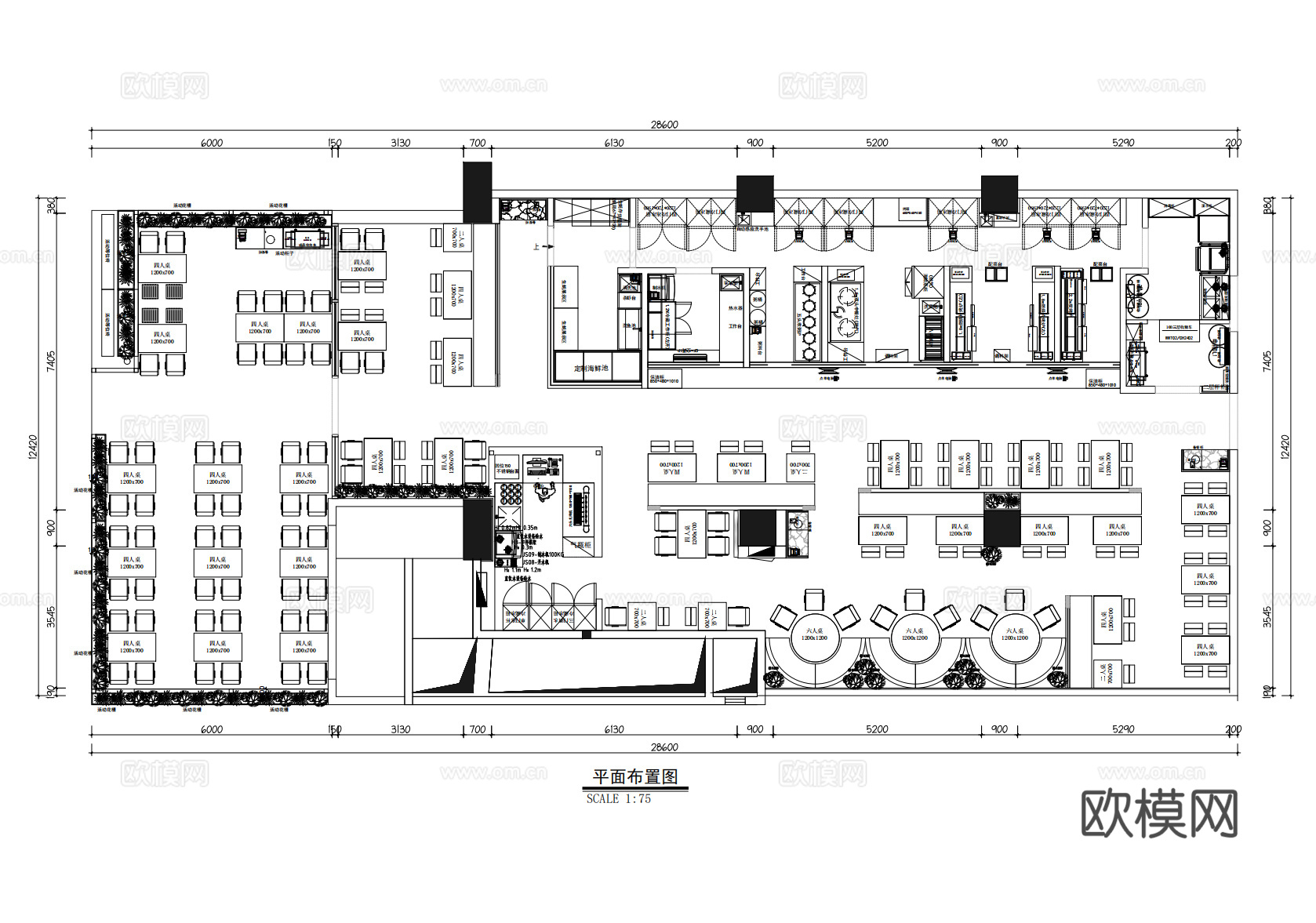 李小太烧烤平面布置图cad施工图
