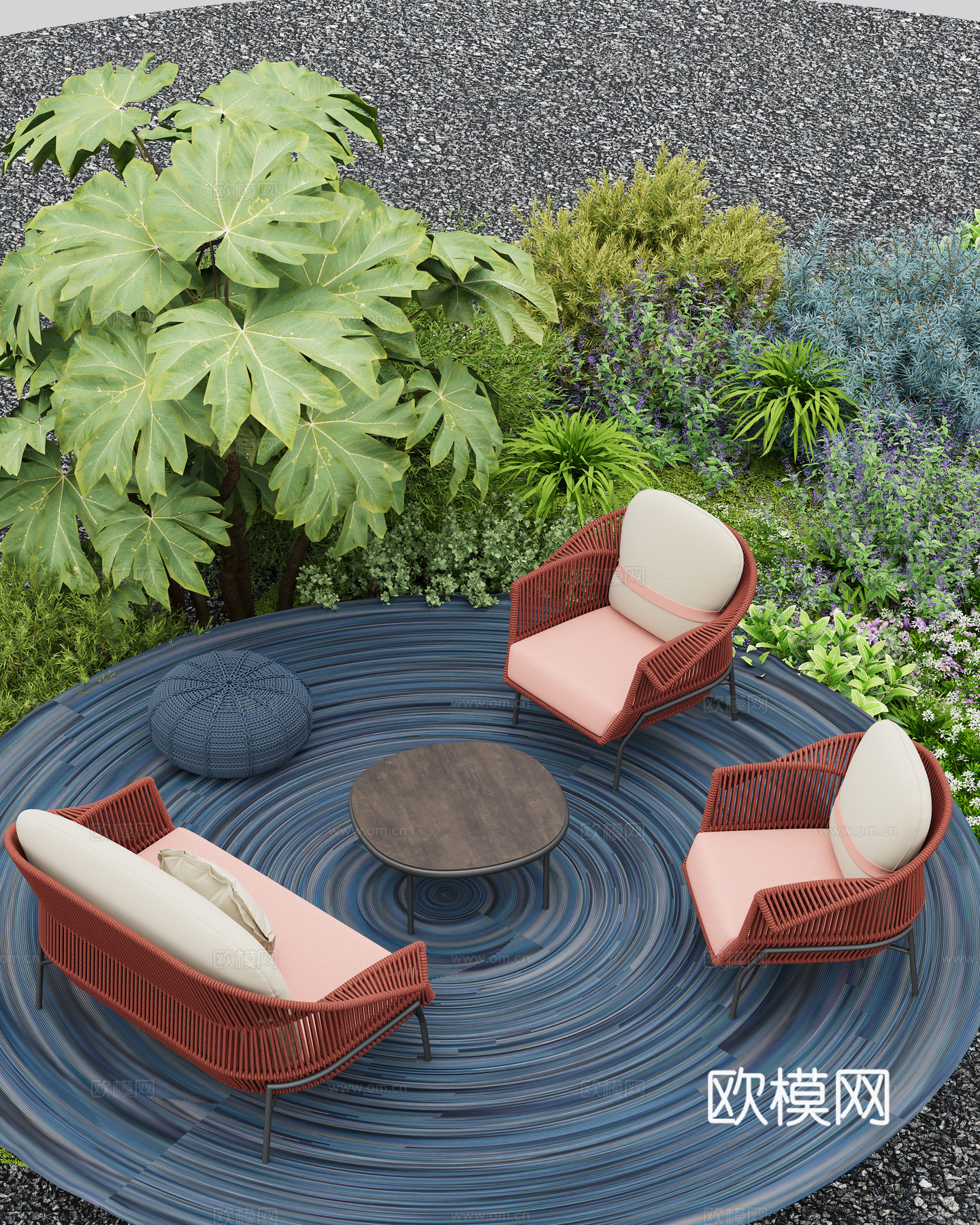 现代户外休闲沙发 单人 双人 编绳沙发su模型