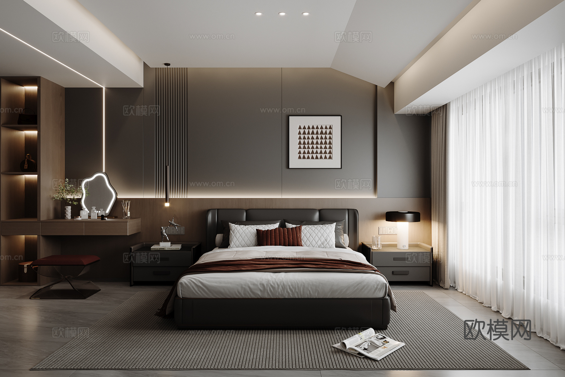 现代意式卧室3d模型下载