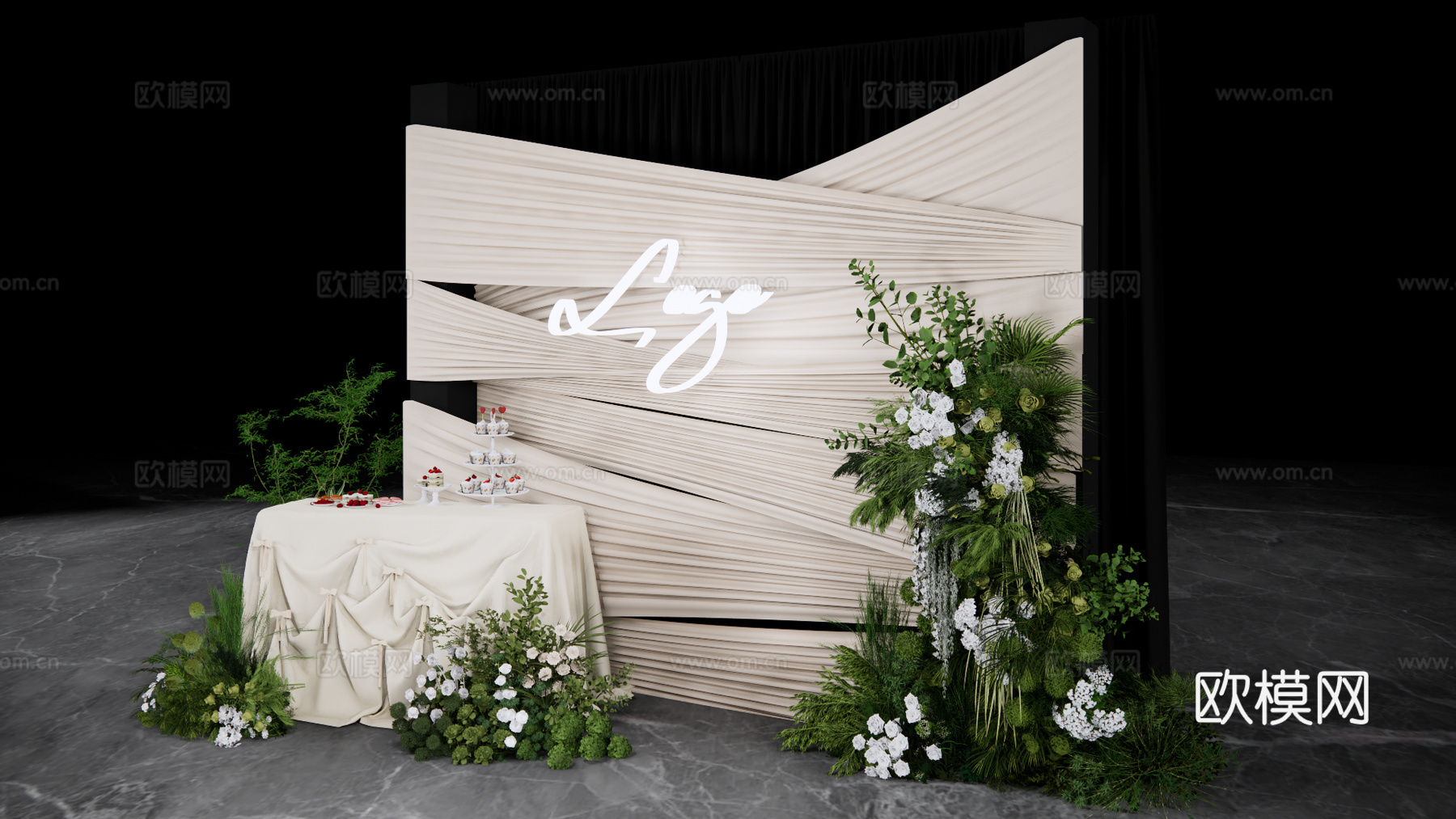 香槟色 展示区布幔婚礼美陈su模型