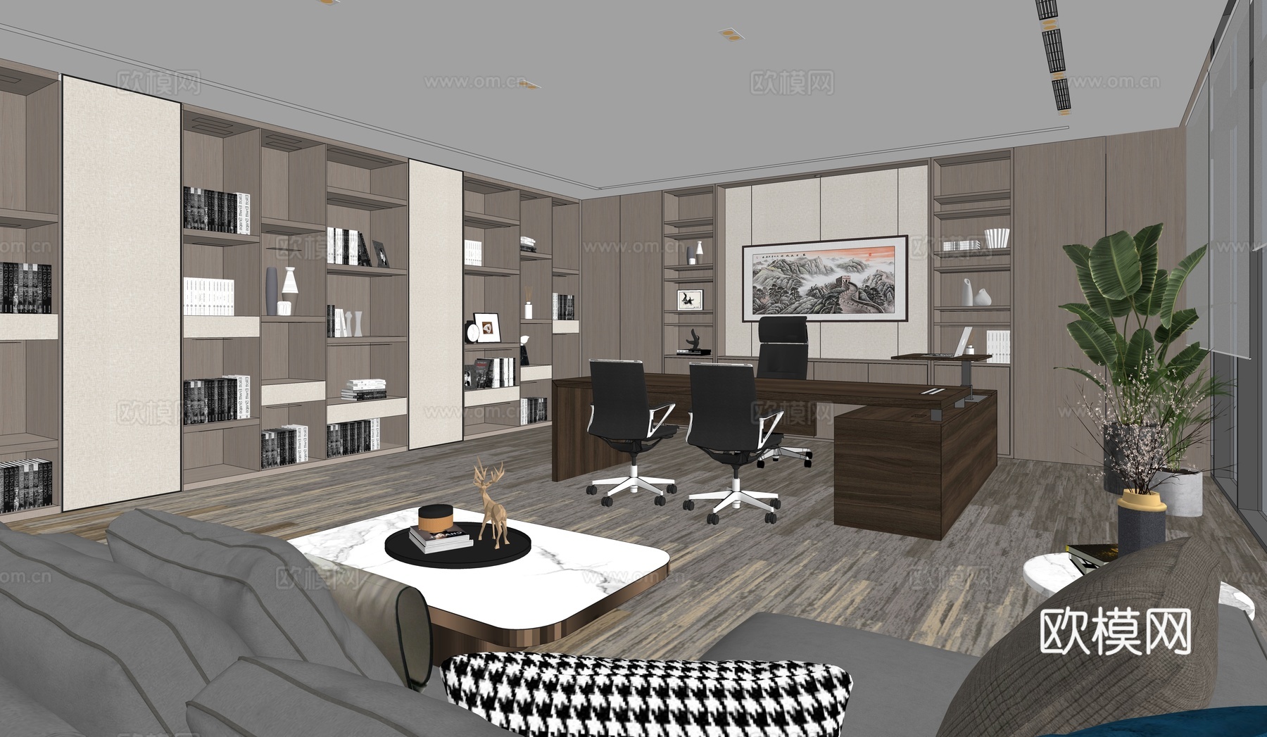 新中式风格办公室董事长室su模型