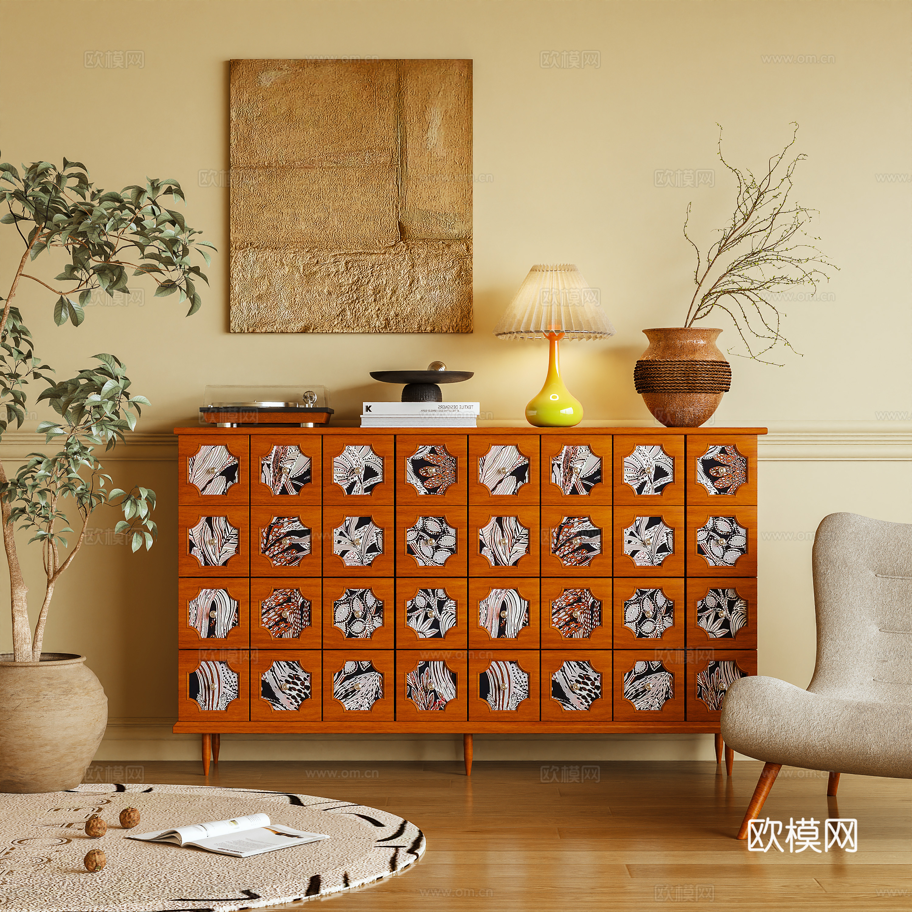 中古风斗柜 玄关柜 储物柜 边柜 摆件3d模型下载