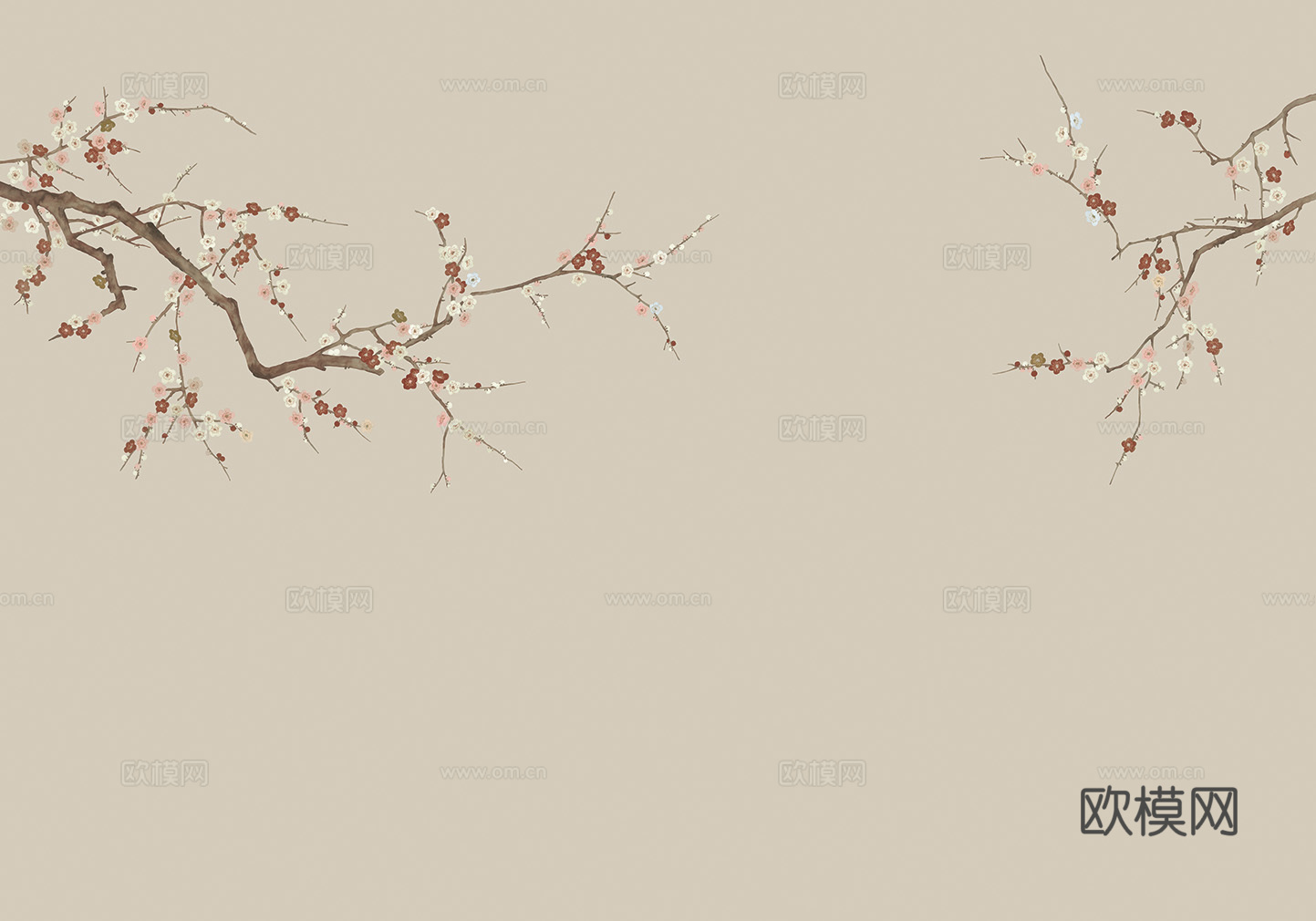 中式新中式植物花枝意境壁纸壁画