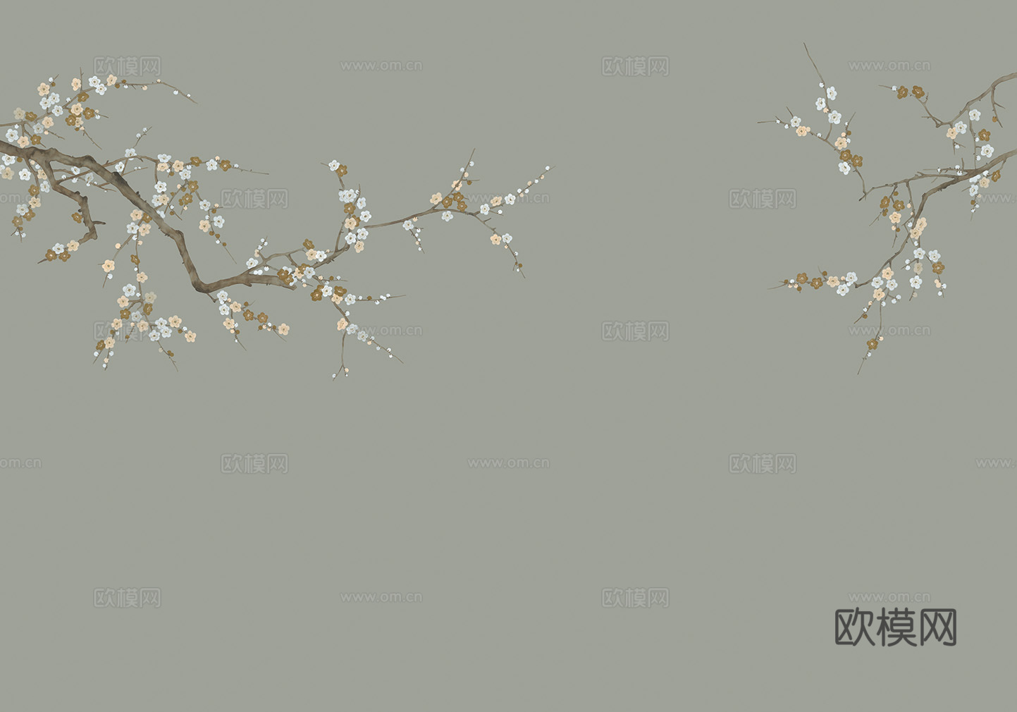 中式新中式植物花枝意境壁纸壁画