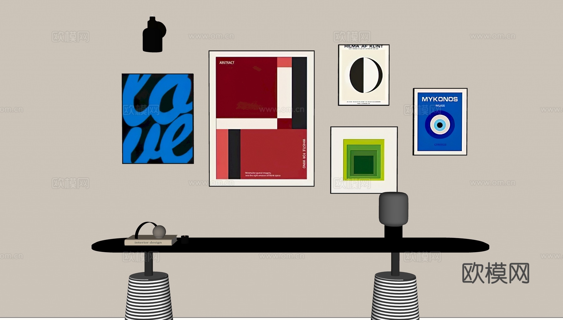 现代奶油风组合画su模型