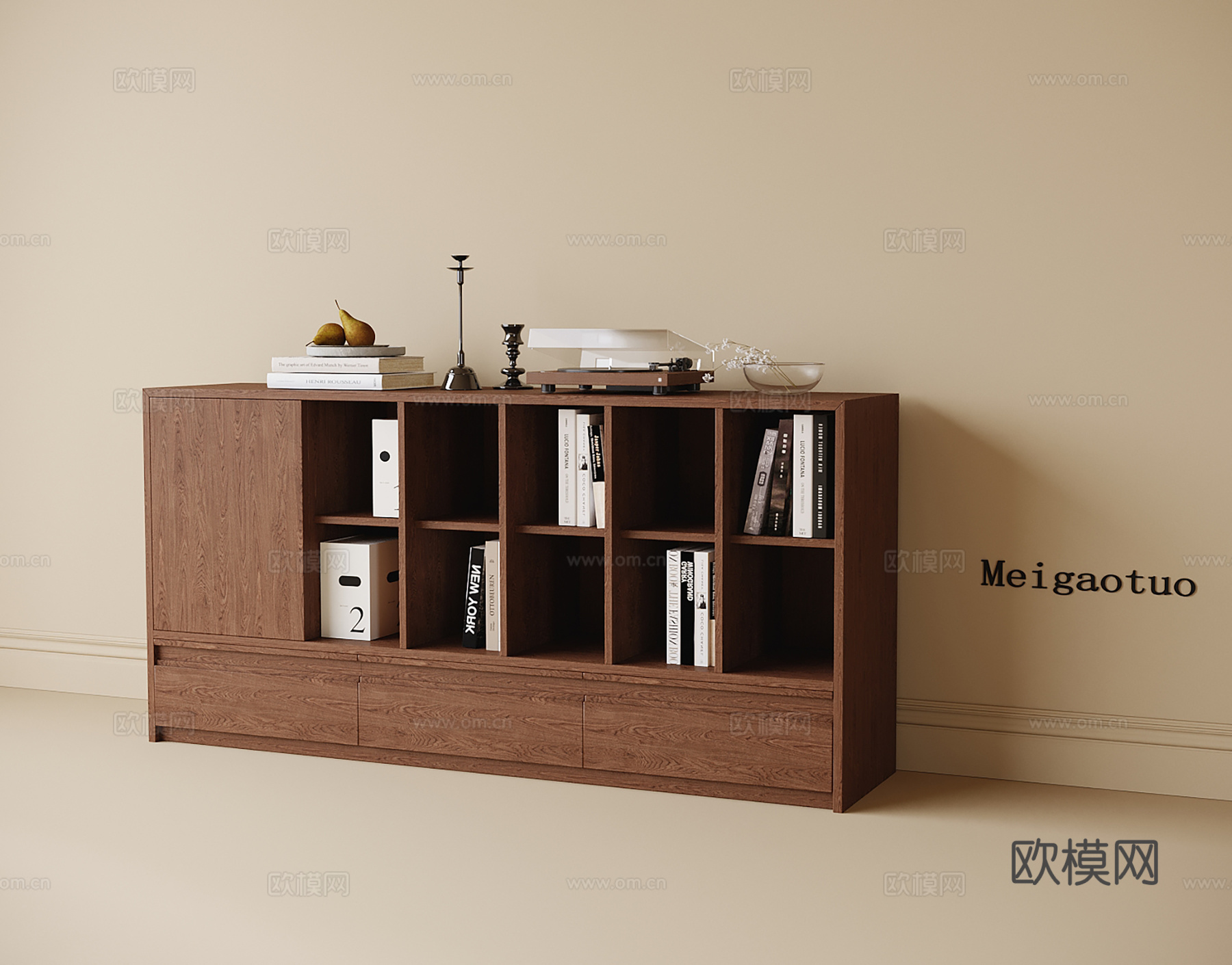 现代边柜 矮书柜 装饰柜su模型