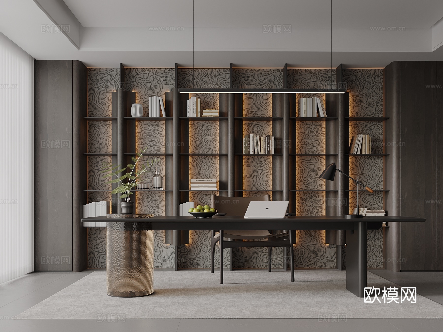 现代书房 书柜 书桌椅su模型