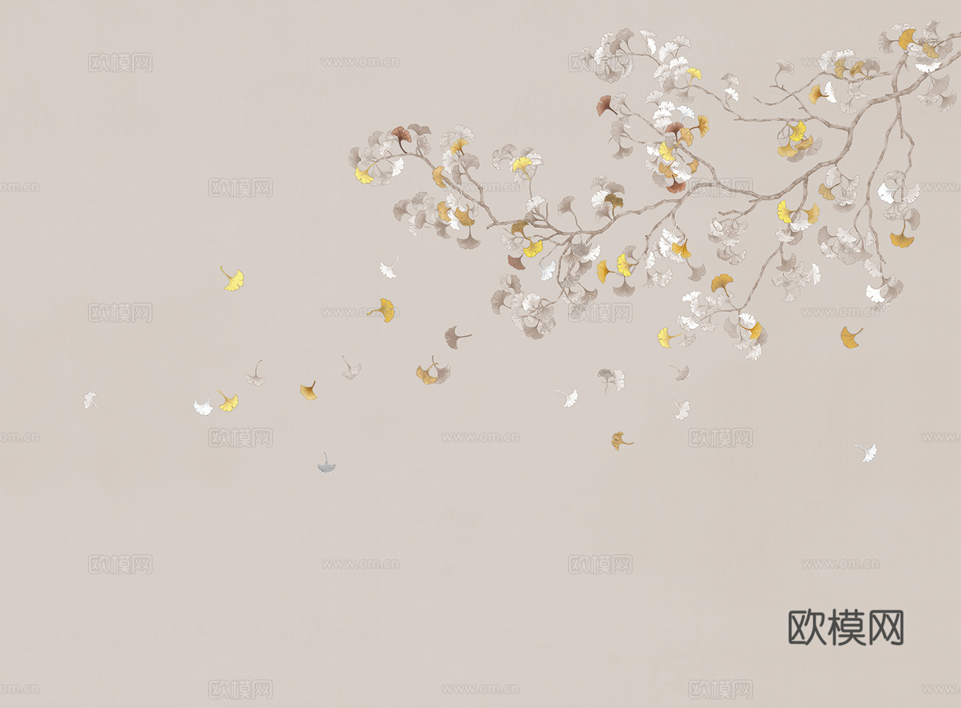 中式新中式植物花枝意境壁纸壁画