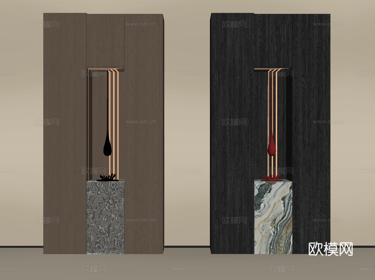 现代玄关柜 端景墙 摆件su模型