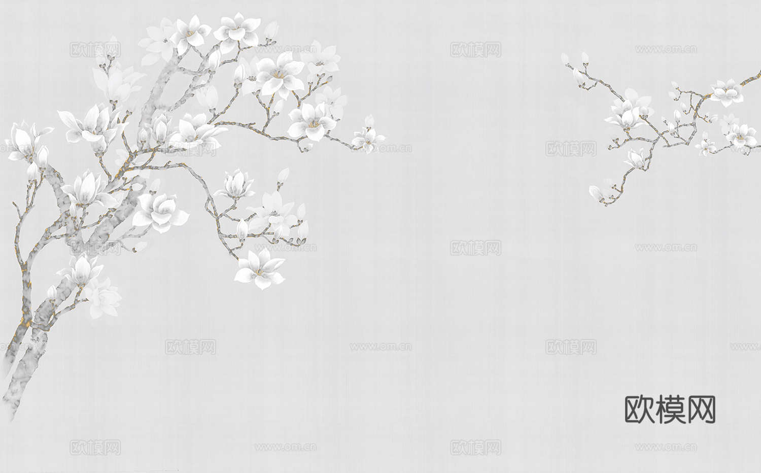 中式新中式植物花枝意境壁纸壁画