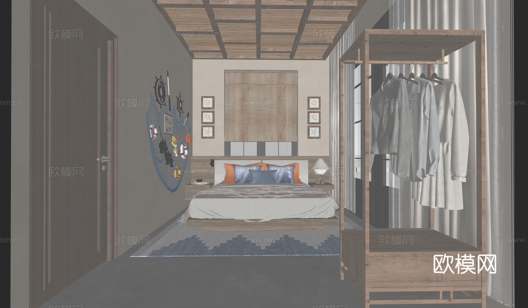 中古风民宿 海洋主题民宿 农家乐 民宿客房su模型