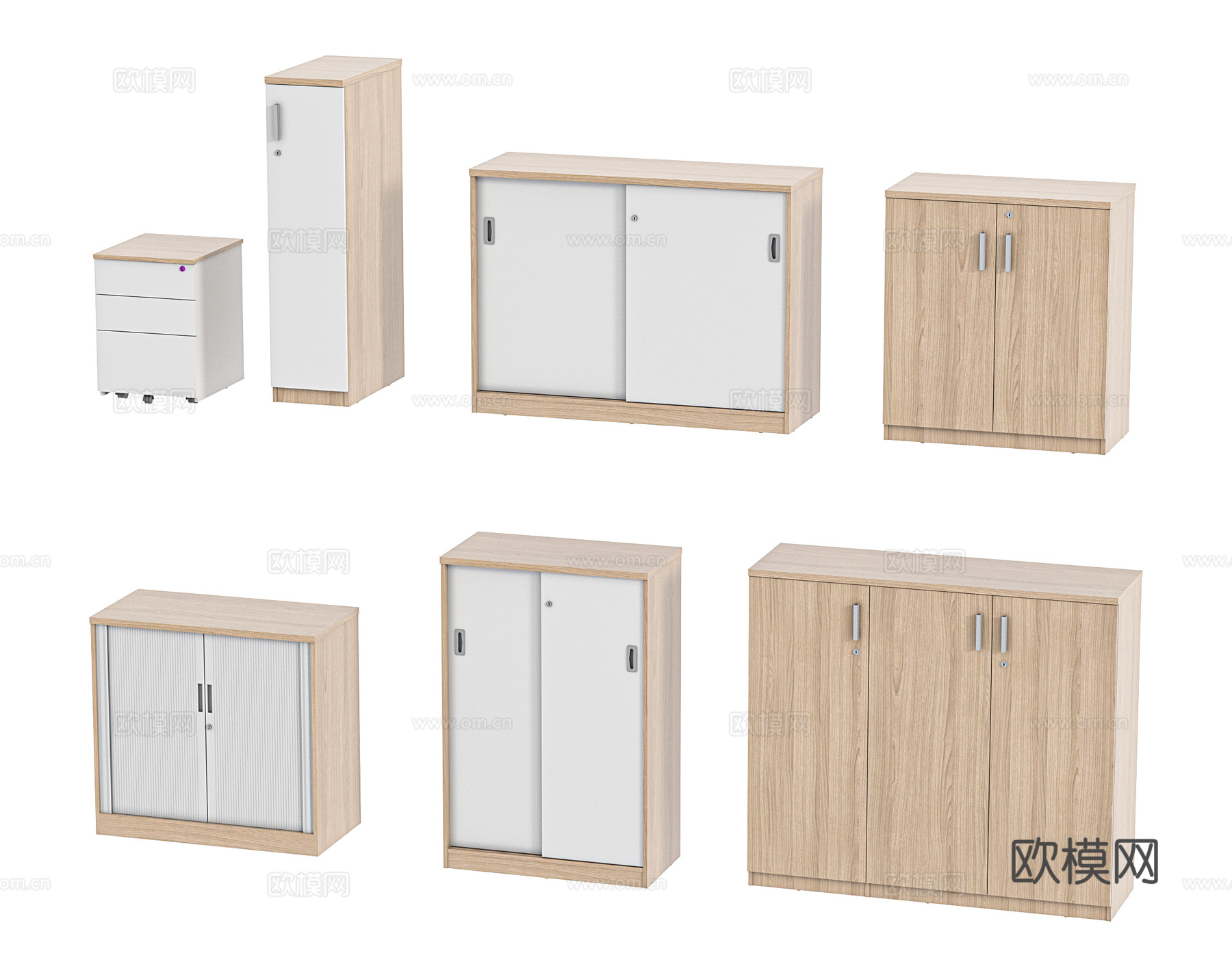 现代储物柜 文件柜 办公柜 三斗柜 移门柜 卷帘柜 掩门柜su模型