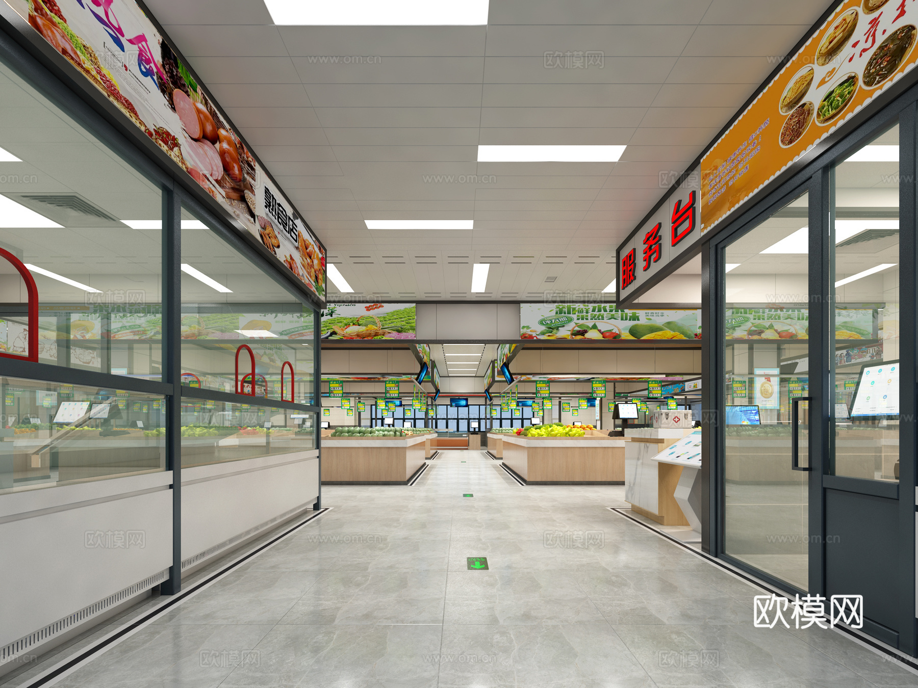 现代农贸市场3d模型下载（渲染图2）