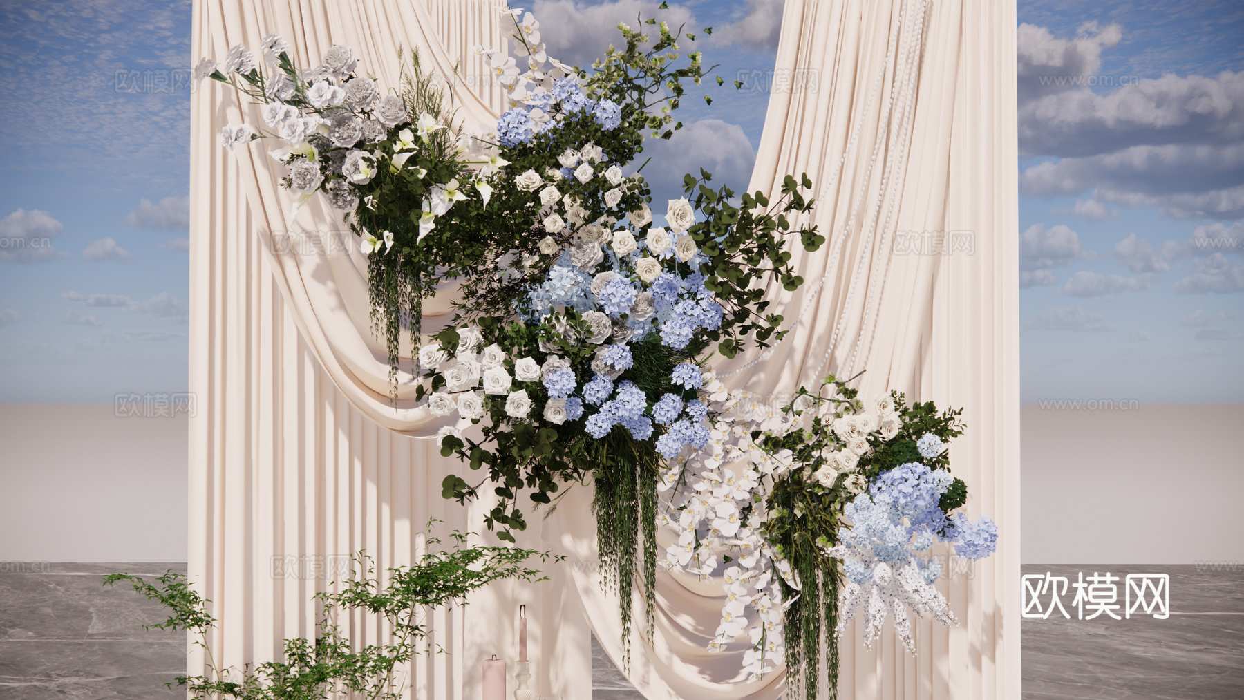 香槟色布幔造型小景婚礼美陈su模型