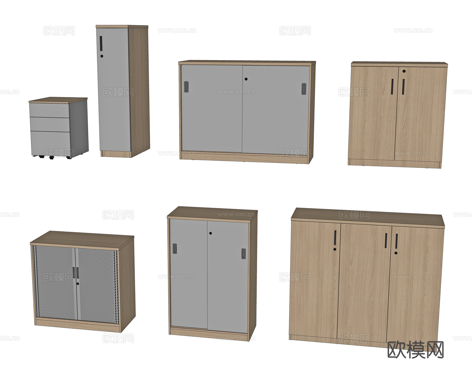 现代储物柜 文件柜 办公柜 三斗柜 移门柜 卷帘柜 掩门柜su模型
