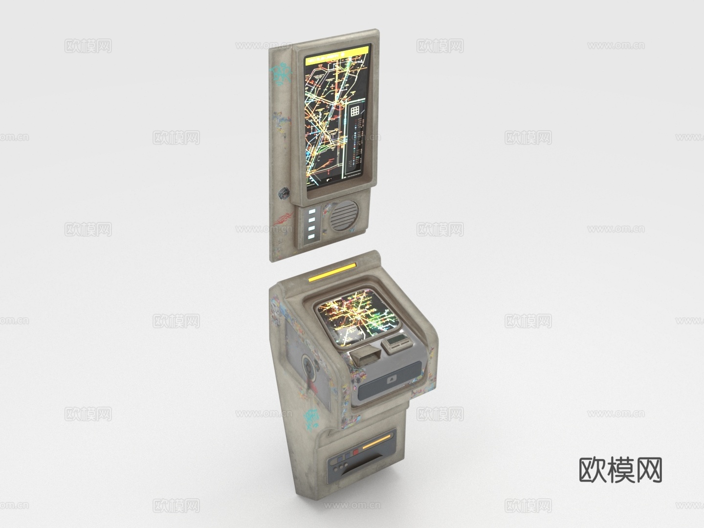 地铁售票机 地铁查询机 自助服务终端 交通信息屏 票务终端3d模型下载（渲染图1）