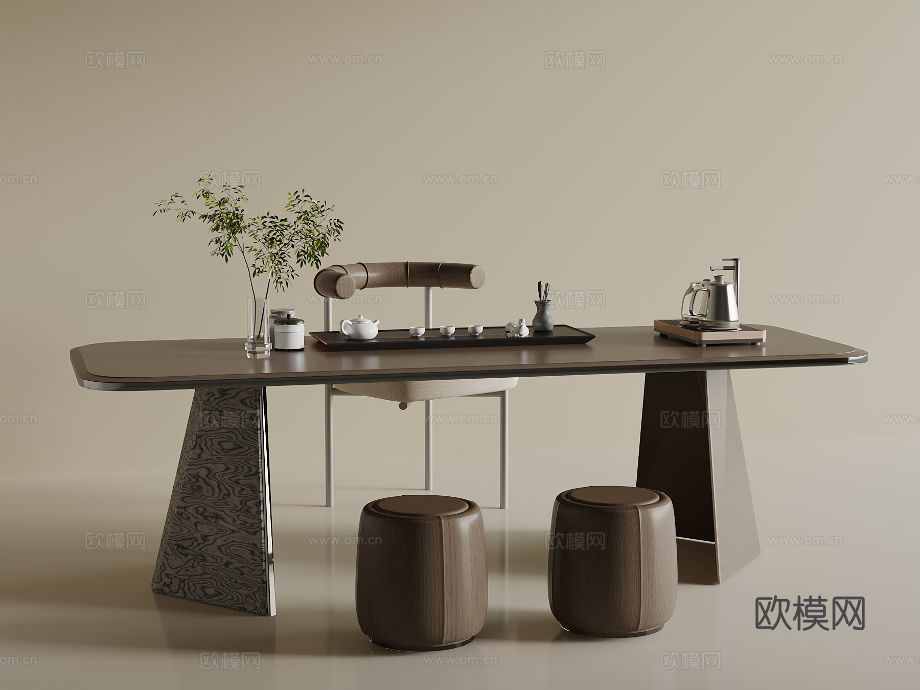 现代茶台 茶桌椅su模型