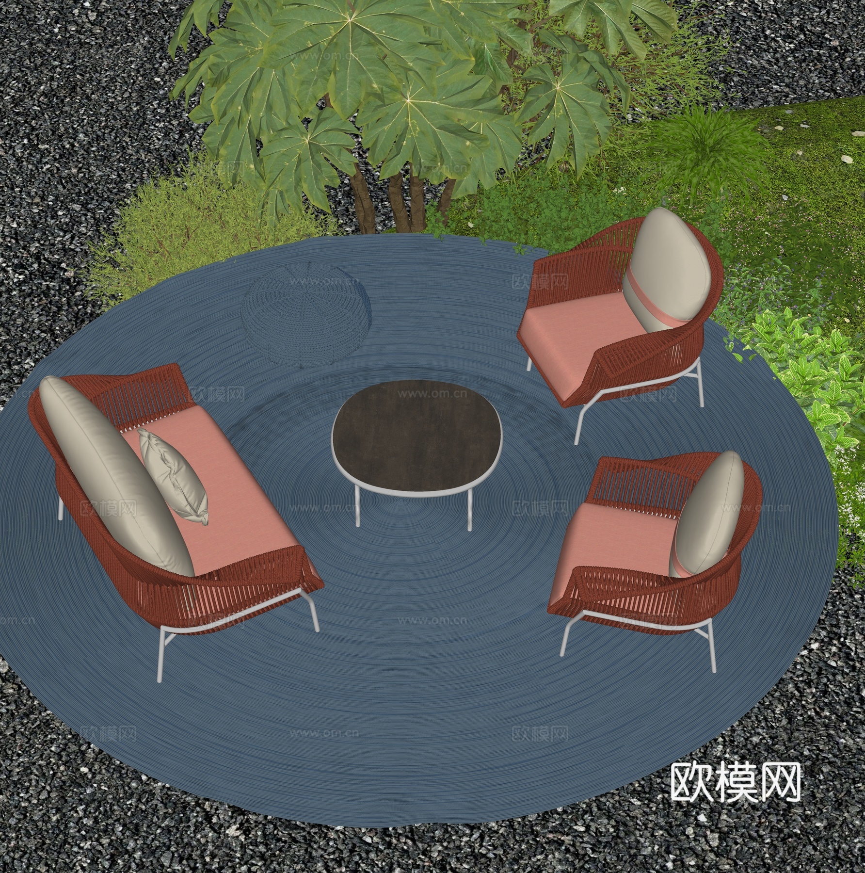 现代户外休闲沙发 单人 双人 编绳沙发su模型