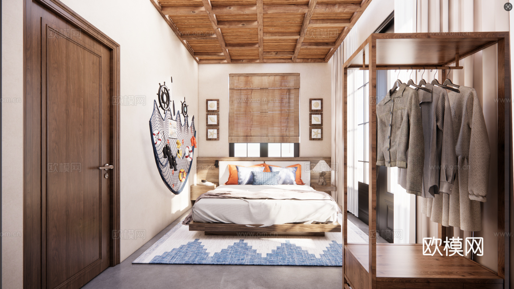 中古风民宿 海洋主题民宿 农家乐 民宿客房su模型