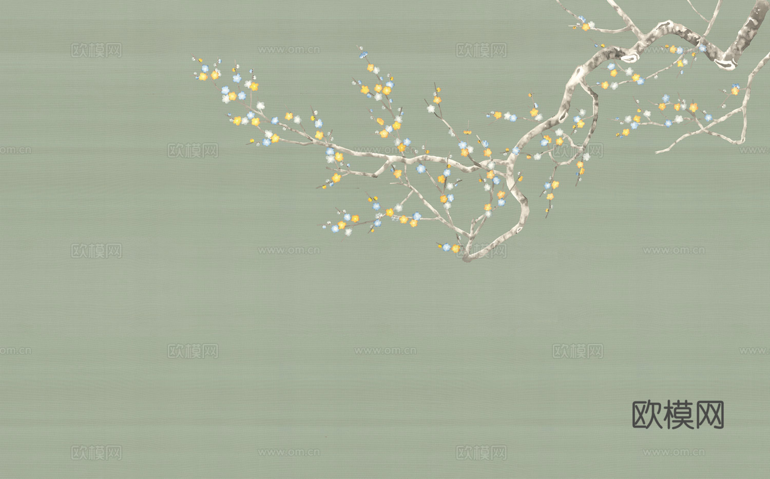 中式新中式植物花枝意境壁纸壁画