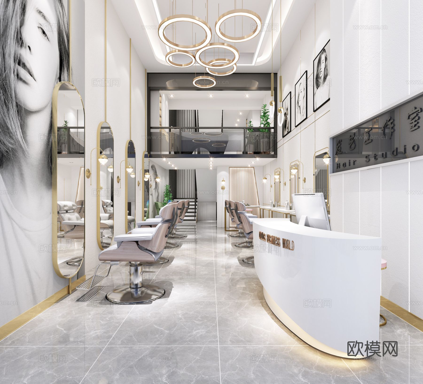 现代理发店 洗头房 洗头椅 洗头床 挂画 吧台洗头盆3D3d模型下载