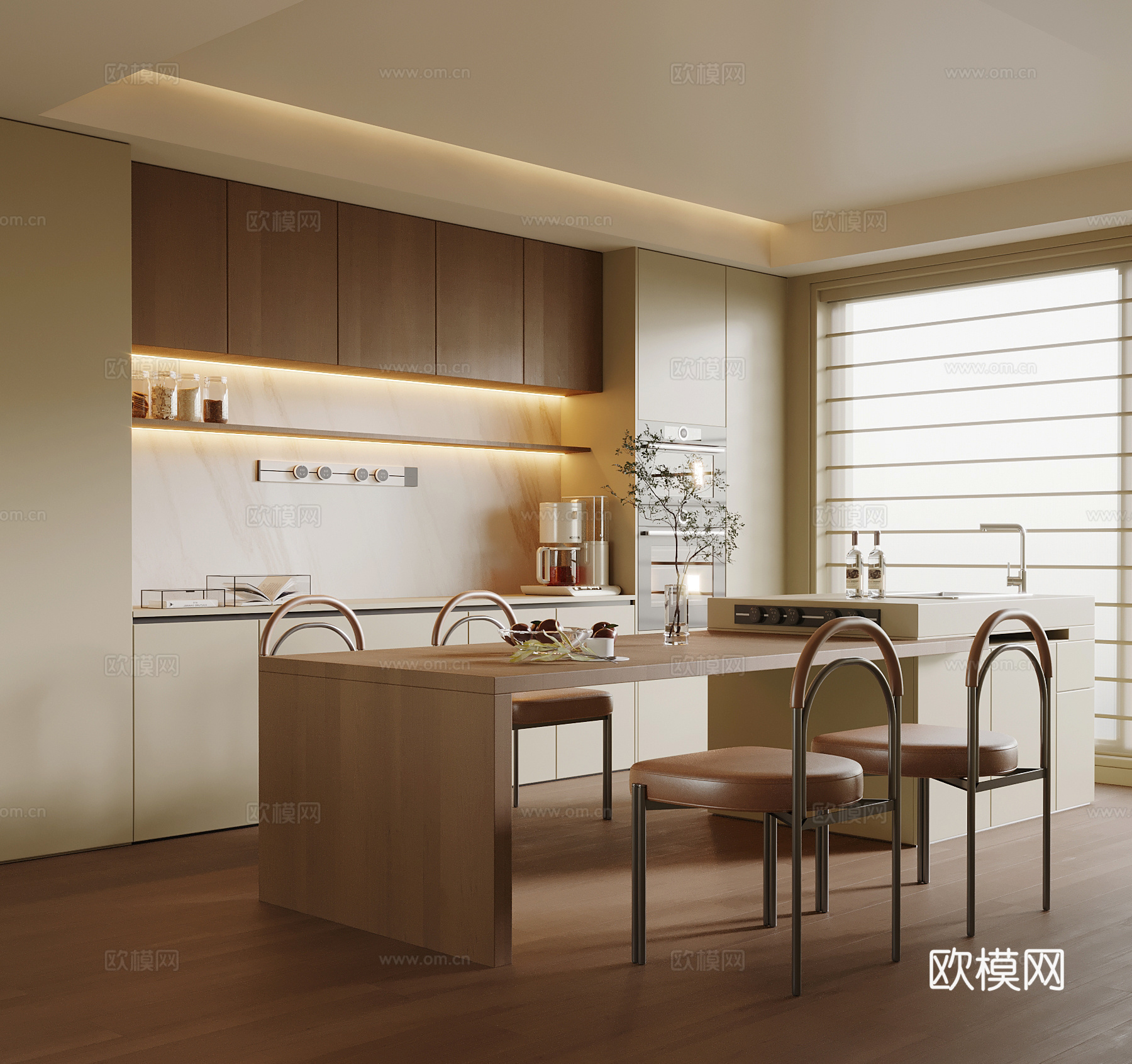 现代餐厅 酒柜 岛台 餐桌椅su模型