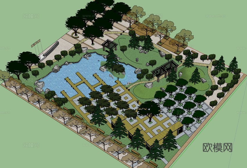 学生广场模型 园林景观模型 广场方案设计 园林方案设计su模型