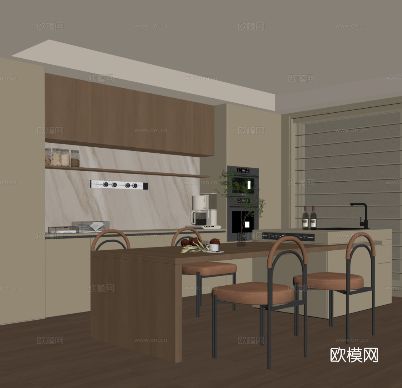 现代餐厅 酒柜 岛台 餐桌椅su模型