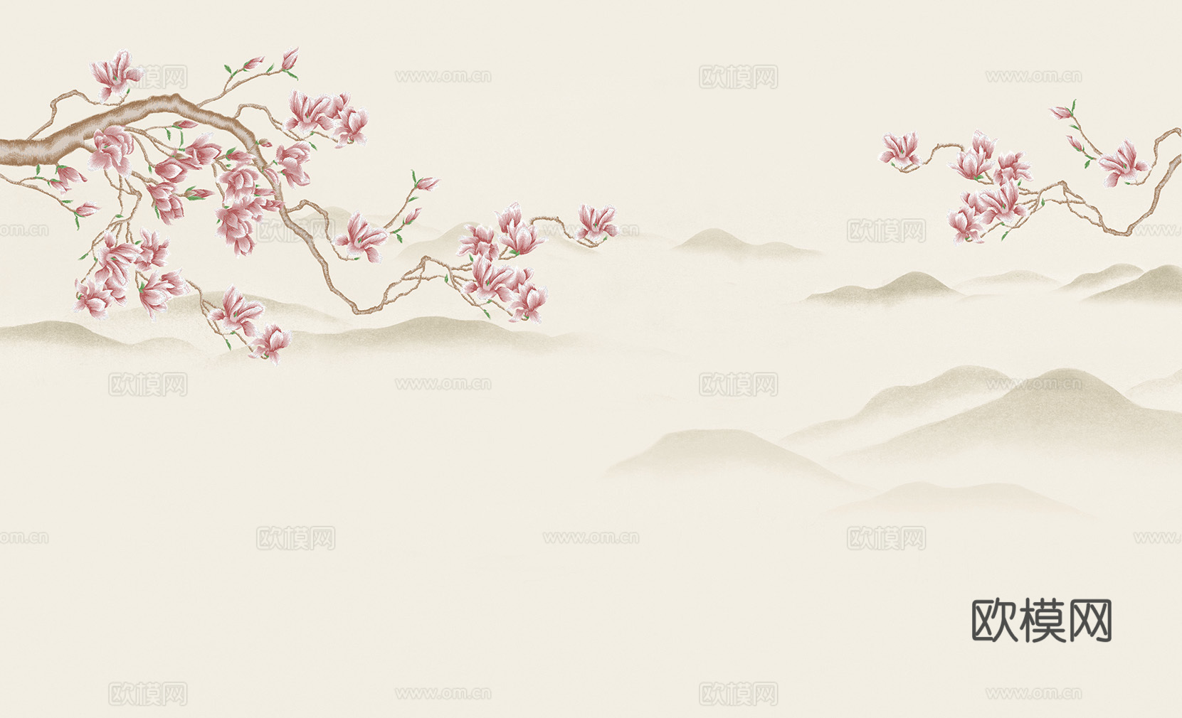 中式新中式植物花枝意境壁纸壁画