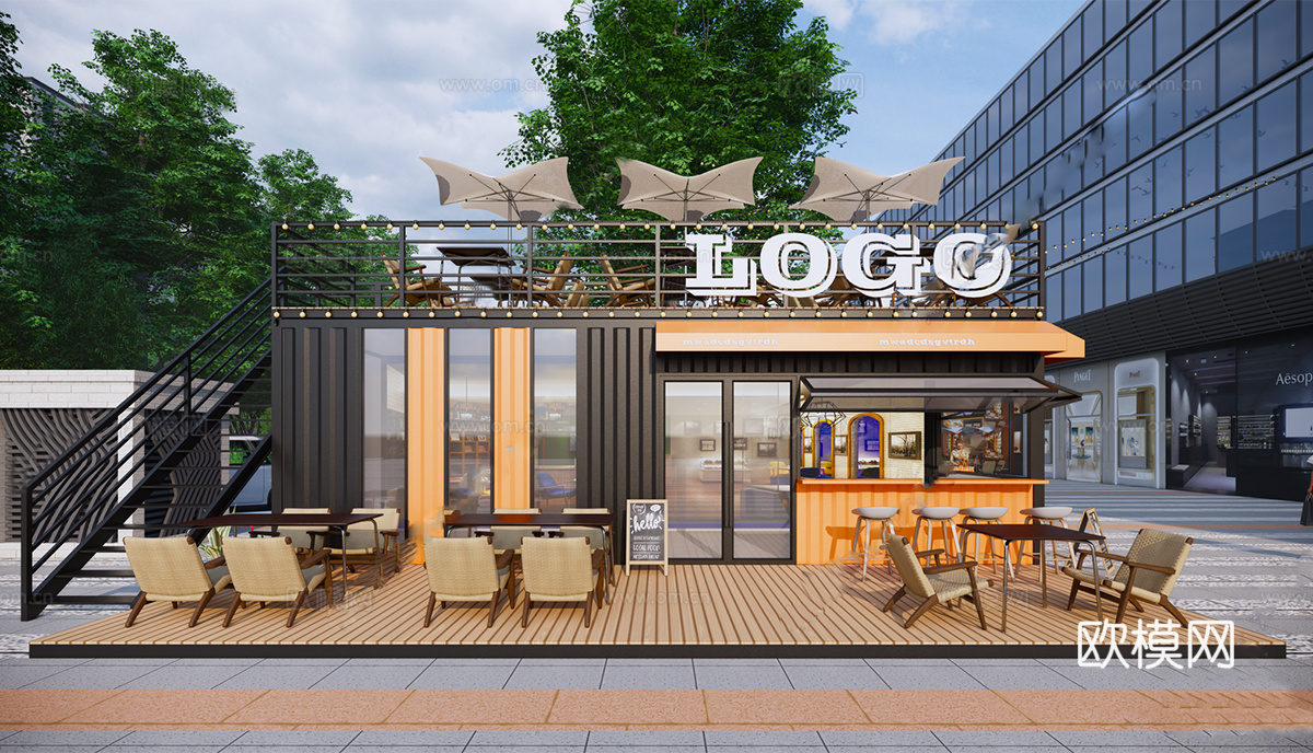 集装箱 集装箱餐饮店 奶茶咖啡小店su模型